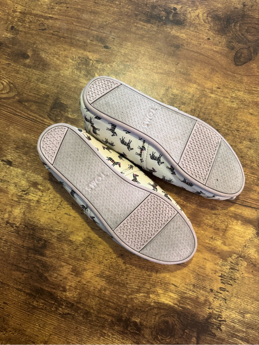 Toms White Canvas Slip-On Flats with Black & Multicolor Zebra Print - Picture 3 of 4